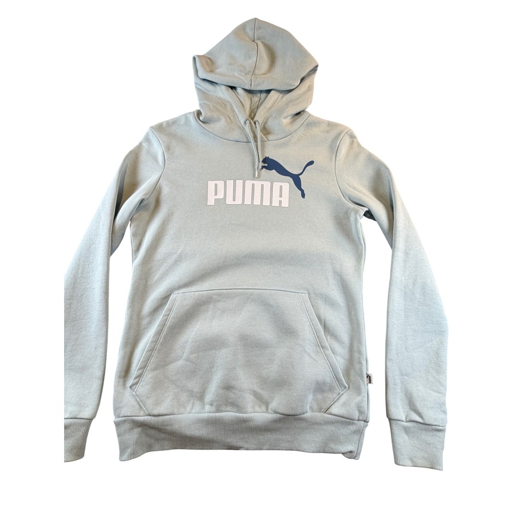 Puma Essentials Logo Hoodie Light Blue Seafoam Green Pullover Small